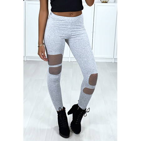 Legging gris en coton déchiré à l'avant avec résille à l'intérieur - 3