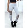 Legging gris en coton déchiré à l'avant avec résille à l'intérieur - 3