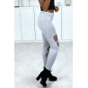 Legging gris en coton déchiré à l'avant avec résille à l'intérieur - 4