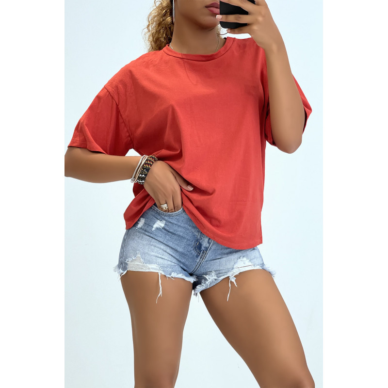 T-shirt basique col rond corail - 2