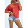 T-shirt basique col rond corail - 2