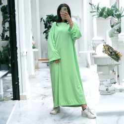 Longue robe vert clair collection printemps-été en maille côtelé extensible très agréable à porter - 1