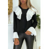 Blouse en crêpe noir avec volant plissé en blanc - 3