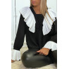 Blouse en crêpe noir avec volant plissé en blanc - 11