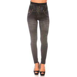 Leggings minceur noir style jeans taille haute et effet lien croisé. Effet Push-Up - 6