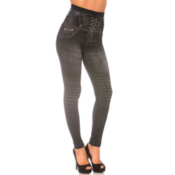 Leggings minceur noir style jeans taille haute et effet lien croisé. Effet Push-Up - 7