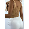 Crop top bustier camel satiné avec bretelle à nouer - 3