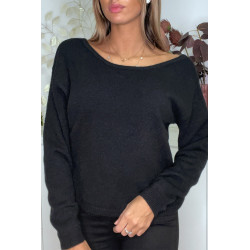 Pull doux noir avec cordons au dos - 6