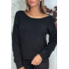 Pull doux noir avec cordons au dos - 6