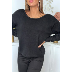 Pull doux noir avec cordons au dos - 9