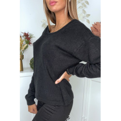 Pull doux noir avec cordons au dos - 10