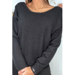 Pull doux noir avec cordons au dos - 11