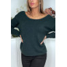 Pull doux vert avec cordons au dos - 1