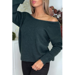 Pull doux vert avec cordons au dos - 2