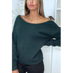 Pull doux vert avec cordons au dos - 7