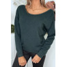 Pull doux vert avec cordons au dos - 9