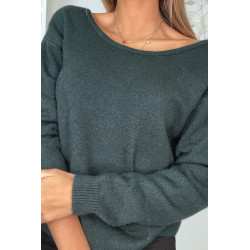 Pull doux vert avec cordons au dos - 12