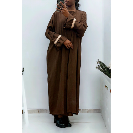 Abaya 2 pièces robe et kimono chocolat très class - 1