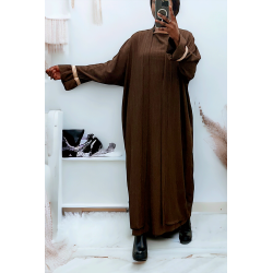 Abaya 2 pièces robe et kimono chocolat très class - 2