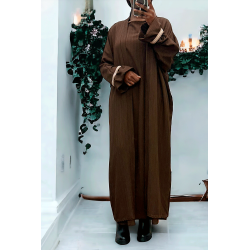 Abaya 2 pièces robe et kimono chocolat très class - 3