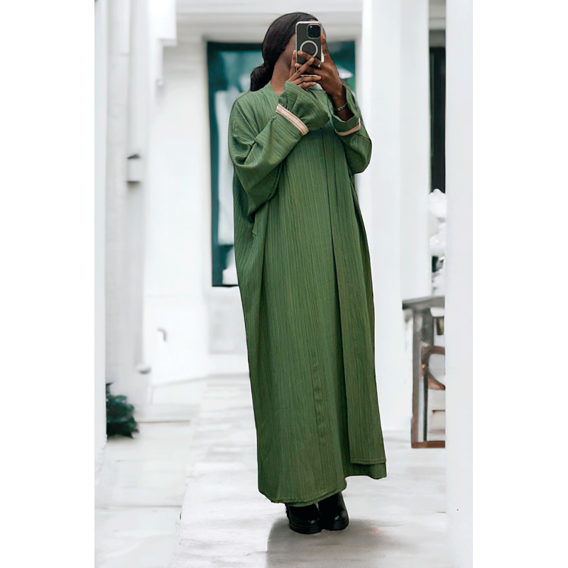 Abaya 2 pièces robe et kimono kaki très class - 1