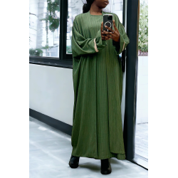 Abaya 2 pièces robe et kimono kaki très class - 3