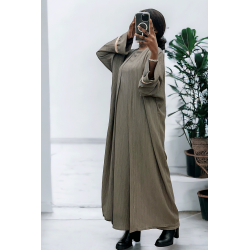 Abaya 2 pièces robe et kimono taupe très class - 2