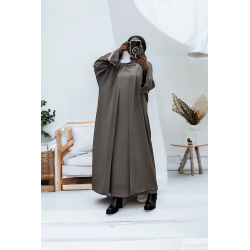 Abaya 2 pièces robe et kimono taupe très class - 3