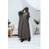 Abaya 2 pièces robe et kimono taupe très class - 3