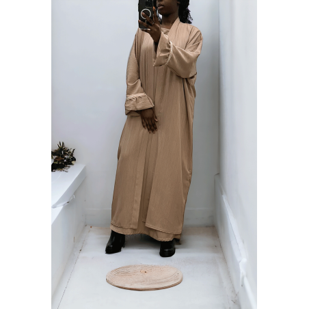 Abaya 2 pièces robe et kimono camel très class - 1