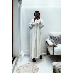 Abaya 2 pièces robe et kimono blanc très class - 3