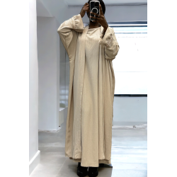 Abaya 2 pièces robe et kimono beige très class - 3