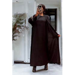 Abaya 2 pièces robe et kimono noir très class - 3