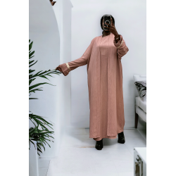 Abaya 2 pièces robe et kimono rose très class - 1