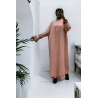 Abaya 2 pièces robe et kimono rose très class - 1