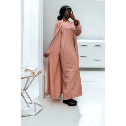 Abaya 2 pièces robe et kimono rose très class - 2