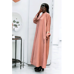 Abaya 2 pièces robe et kimono rose très class - 3