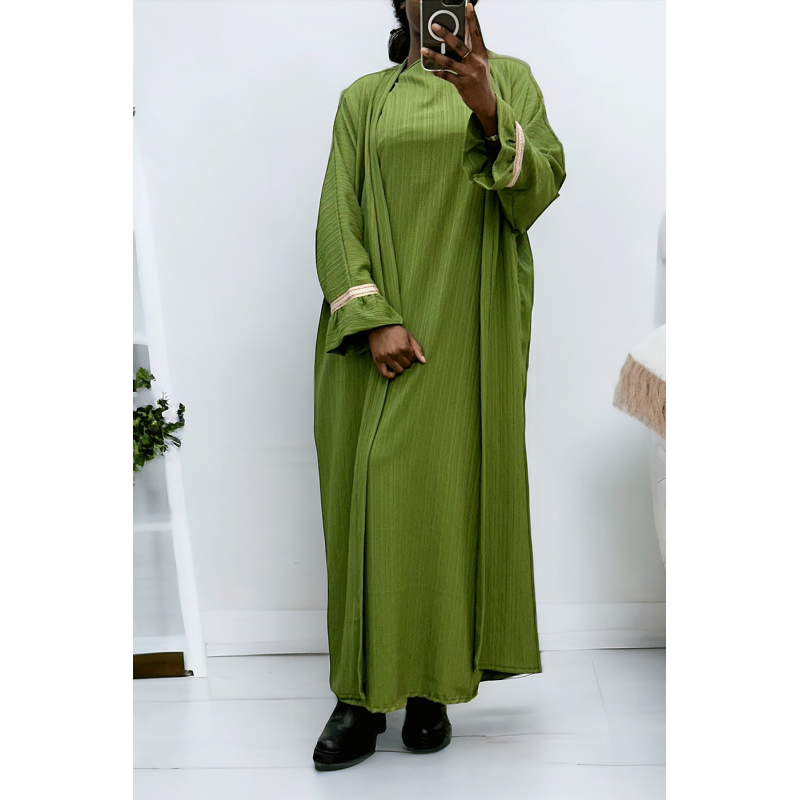 Abaya 2 pièces robe et kimono vert très class - 1