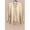 Blouse satiné beige coupe over size avec plis à l'avant  - 1