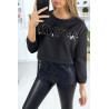 Sweat noir avec écriture NEW YORK en strass et dentelle - 3