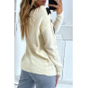 Pull beige tout doux à col rond et motif dentelle - 3