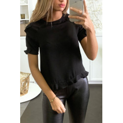 Blouse noir avec boutons au dos et dentelle et volant aux manches - 3