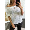 Blouse blanche en dentelle col bateau avec lacet - 1