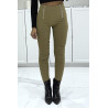 Pantalon slim taupe extensible taille haute à double zip  - 1