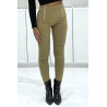 Pantalon slim taupe extensible taille haute à double zip  - 2