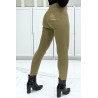 Pantalon slim taupe extensible taille haute à double zip  - 3