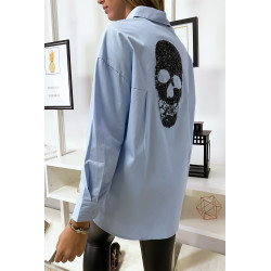 Chemise bleu fashion avec détails poche et dos perlés - 2