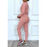 Ensemble fitness push-up rose composé de 3 pièces : legging, crop top et mini veste - 3