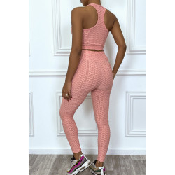 Ensemble fitness push-up rose composé de 3 pièces : legging, crop top et mini veste - 6