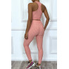 Ensemble fitness push-up rose composé de 3 pièces : legging, crop top et mini veste - 6